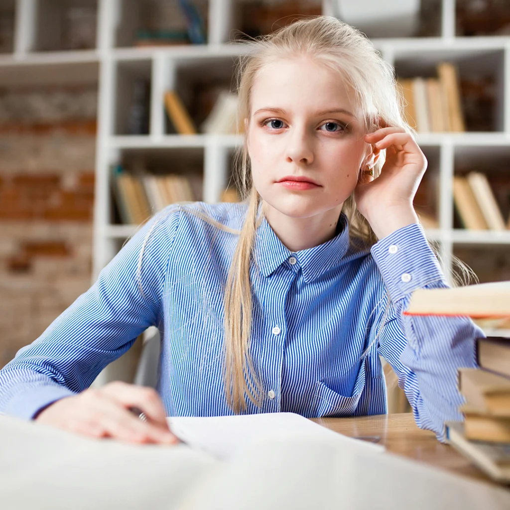 female student studying